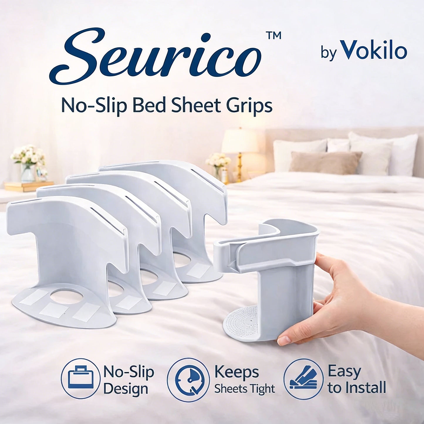 Seurico™ No-Slip Bed Sheet Grips, Fits Any Mattress
