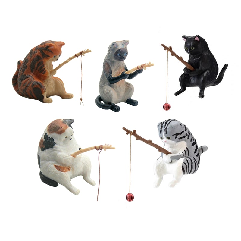 đ„ Hand-Painted Mini Cat Desk Figurines â Set of 5 Cute Cartoon Kitty Companions