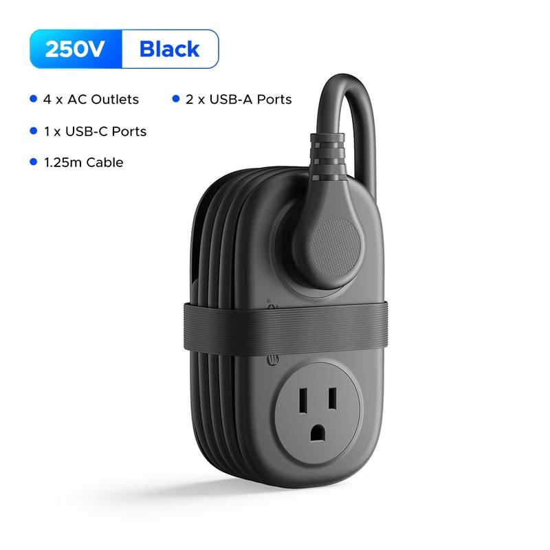 Travel Power Strip, 4 Outlets 3 USB Ports (1 USB C) with 4FT Wrapped Short Extension Cord Small Power Strip