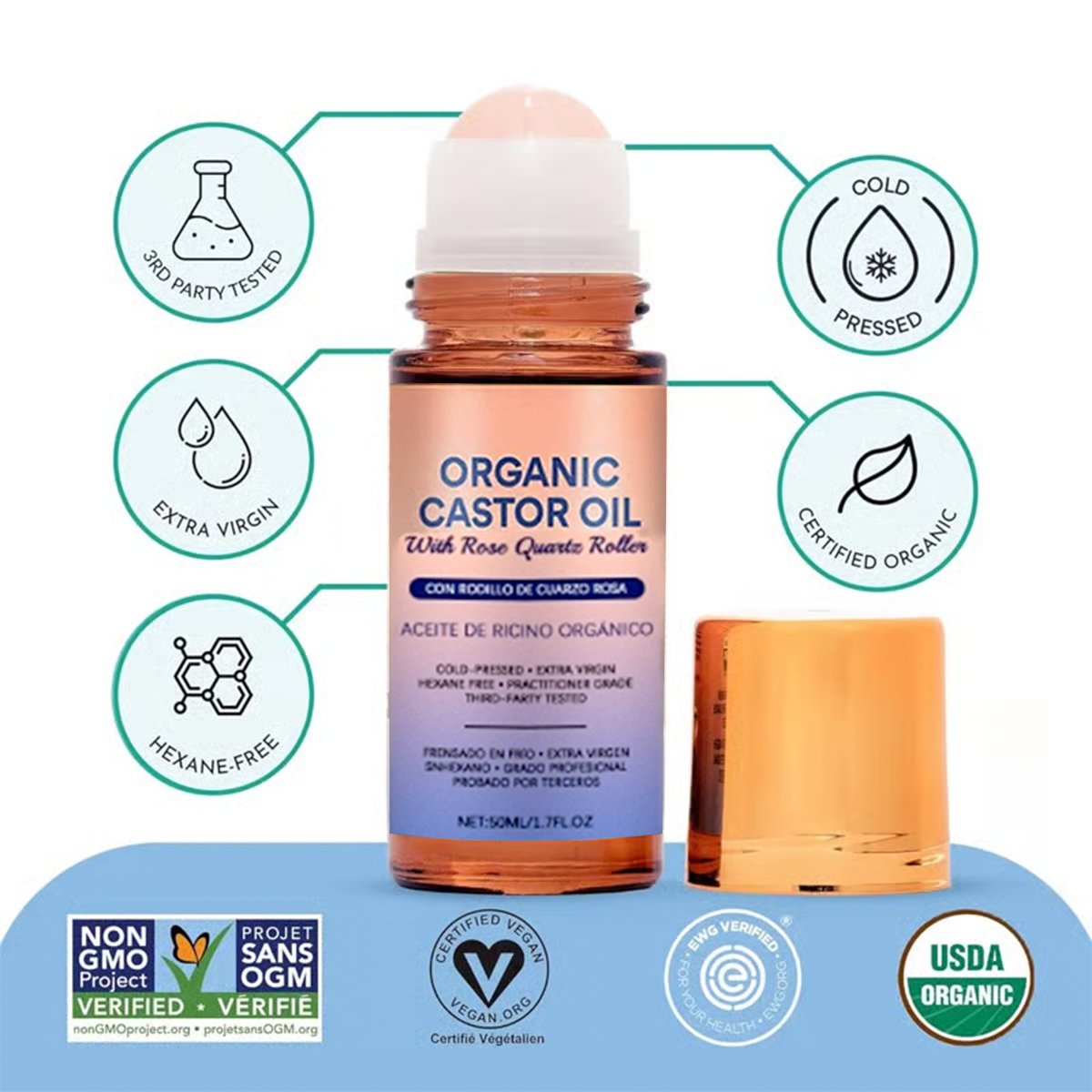 🌿 Refresh & Revive - ✨ Organic Castor Oil Roll-On - For Radiant Skin, Lush Hair & Relaxation