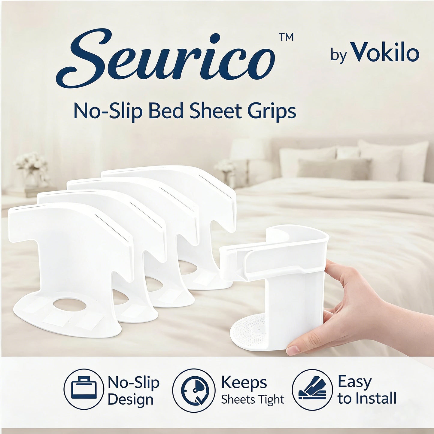 Seurico™ No-Slip Bed Sheet Grips, Fits Any Mattress