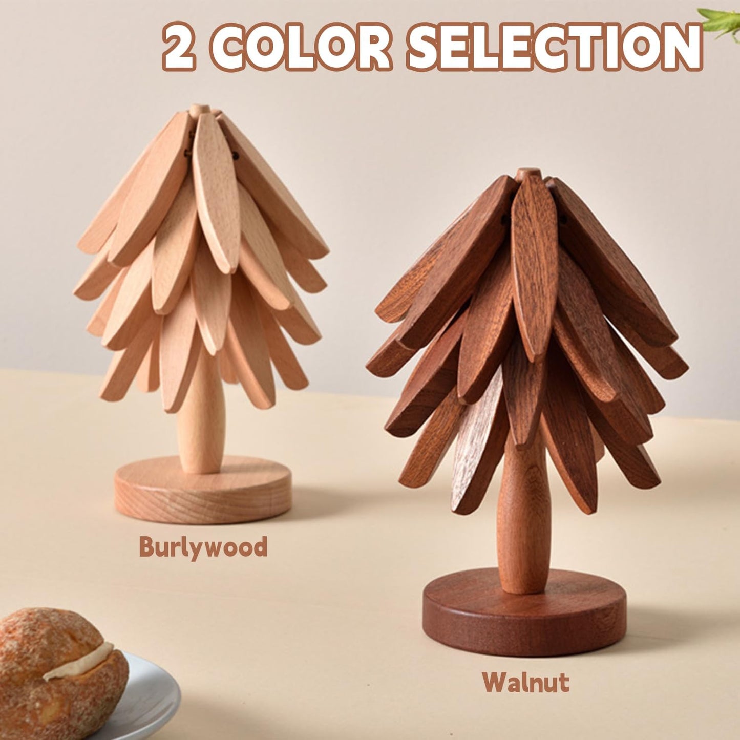 ✨Natural Tree Trivet Set - 4 bamboo Trivets & 1 Stand,Like a Christmas Tree🎄