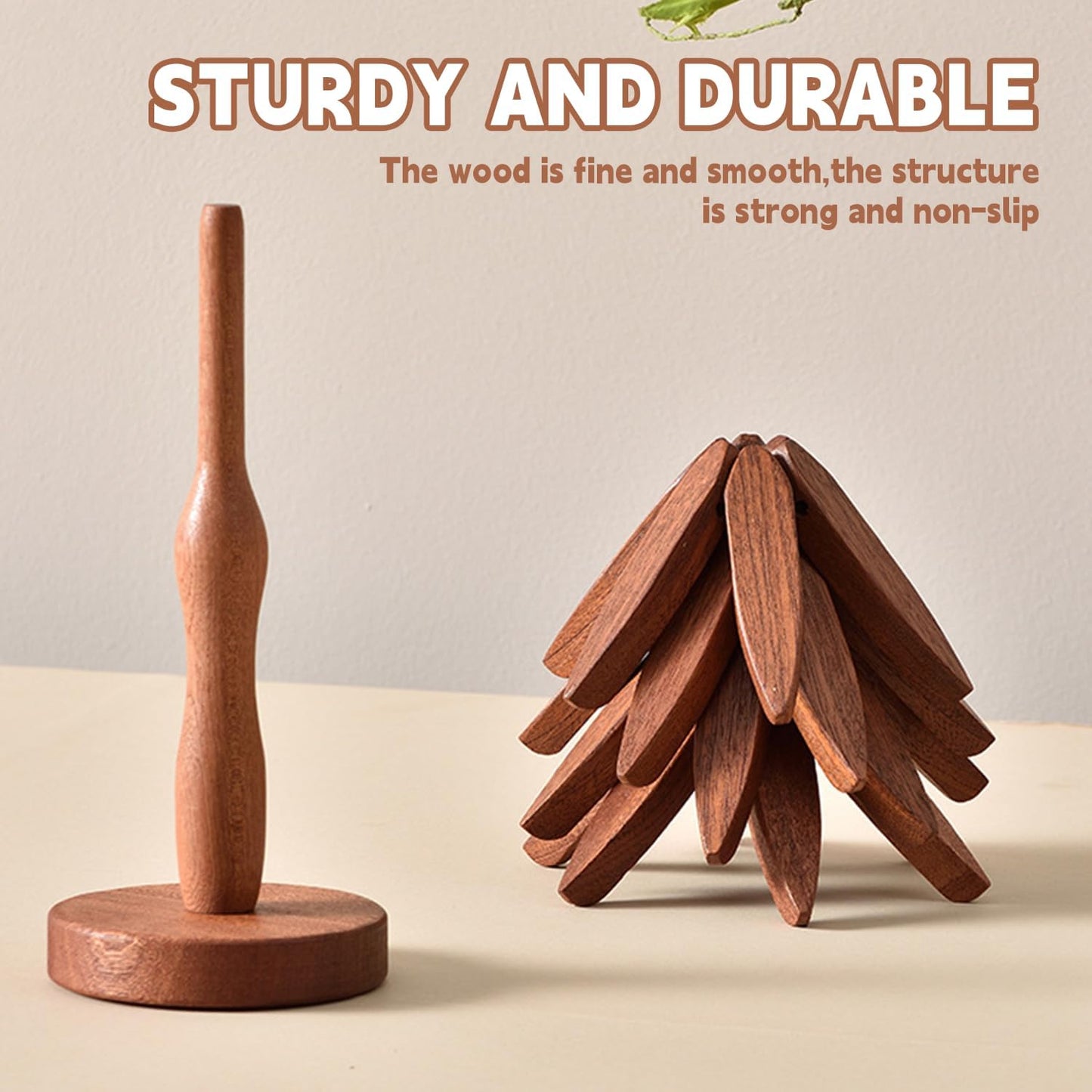 ✨Natural Tree Trivet Set - 4 bamboo Trivets & 1 Stand,Like a Christmas Tree🎄