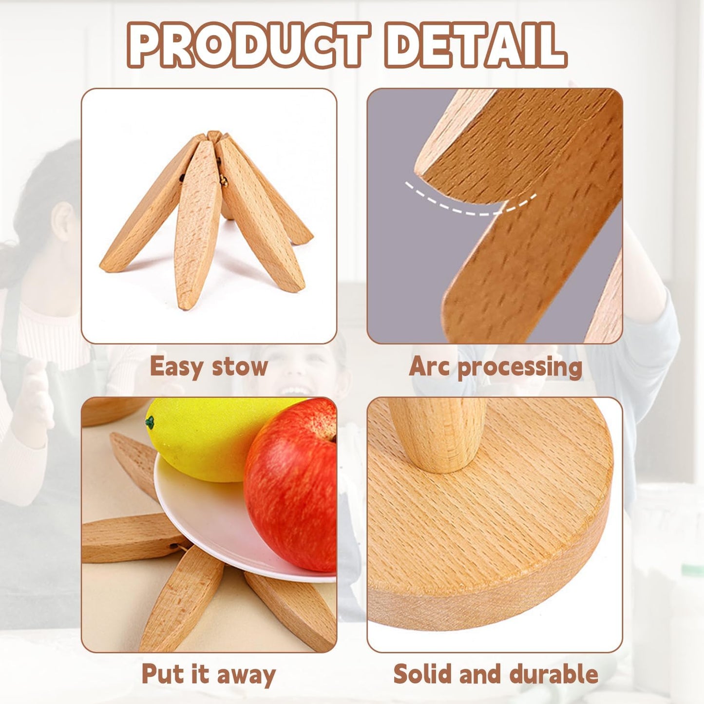 ✨Natural Tree Trivet Set - 4 bamboo Trivets & 1 Stand,Like a Christmas Tree🎄