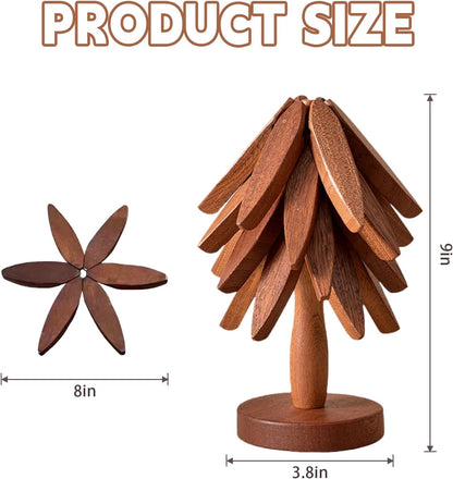 ✨Natural Tree Trivet Set - 4 bamboo Trivets & 1 Stand,Like a Christmas Tree🎄