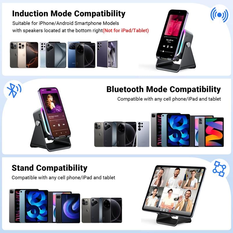 🎶📱  5-in-1 Wireless Induction Bluetooth Speaker with Adjustable Phone Stand