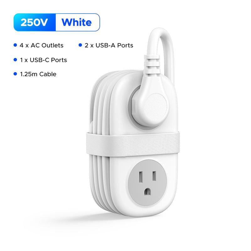 Travel Power Strip, 4 Outlets 3 USB Ports (1 USB C) with 4FT Wrapped Short Extension Cord Small Power Strip