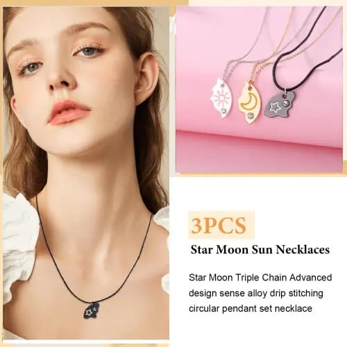 Magnetic Rhinestone Star, Moon & Sun Necklaces (3pc)
