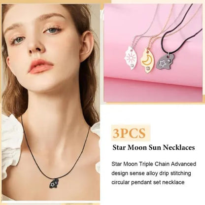 Magnetic Rhinestone Star, Moon & Sun Necklaces (3pc)