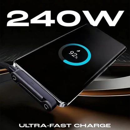 ⚡Official Authorized | MFi-Certified Cables🔥 2-in-1 Invisible Holder Charger Cable - 240W Fast Charging Cord with Built-In Phone Stand