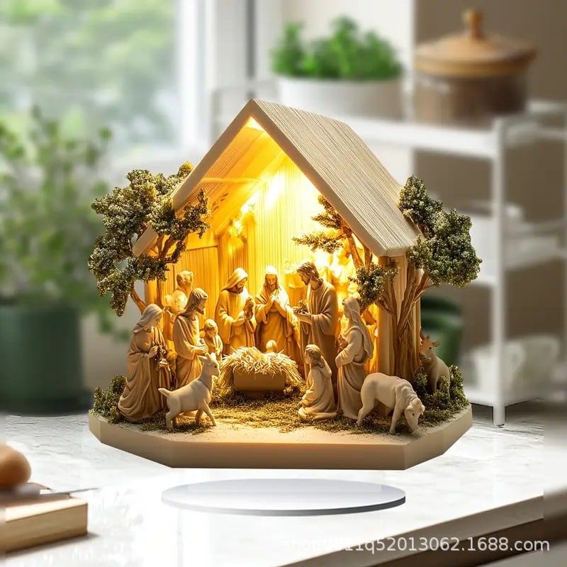 Warmly Lit Manger Sanctuary