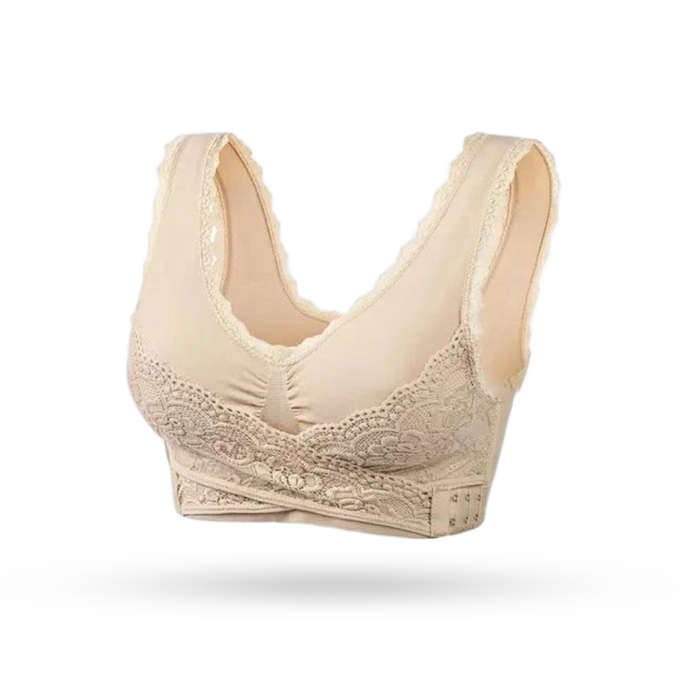 💜Cross Front Side Button Lace Silky Bra