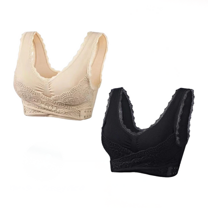 💜Cross Front Side Button Lace Silky Bra