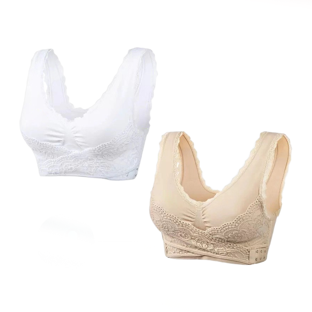 💜Cross Front Side Button Lace Silky Bra